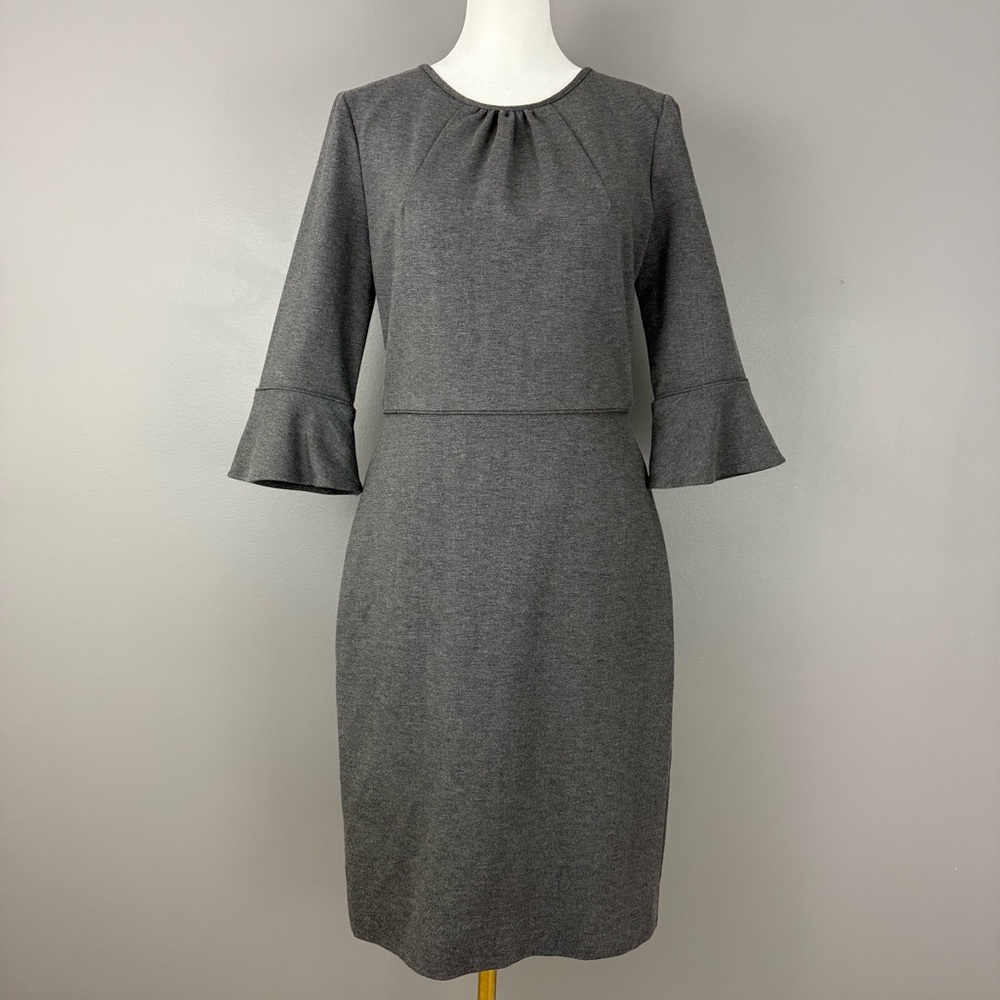 J.Crew Bell Sleeve Sheath Dress Gray Size 4 | Office Chic Knee Length